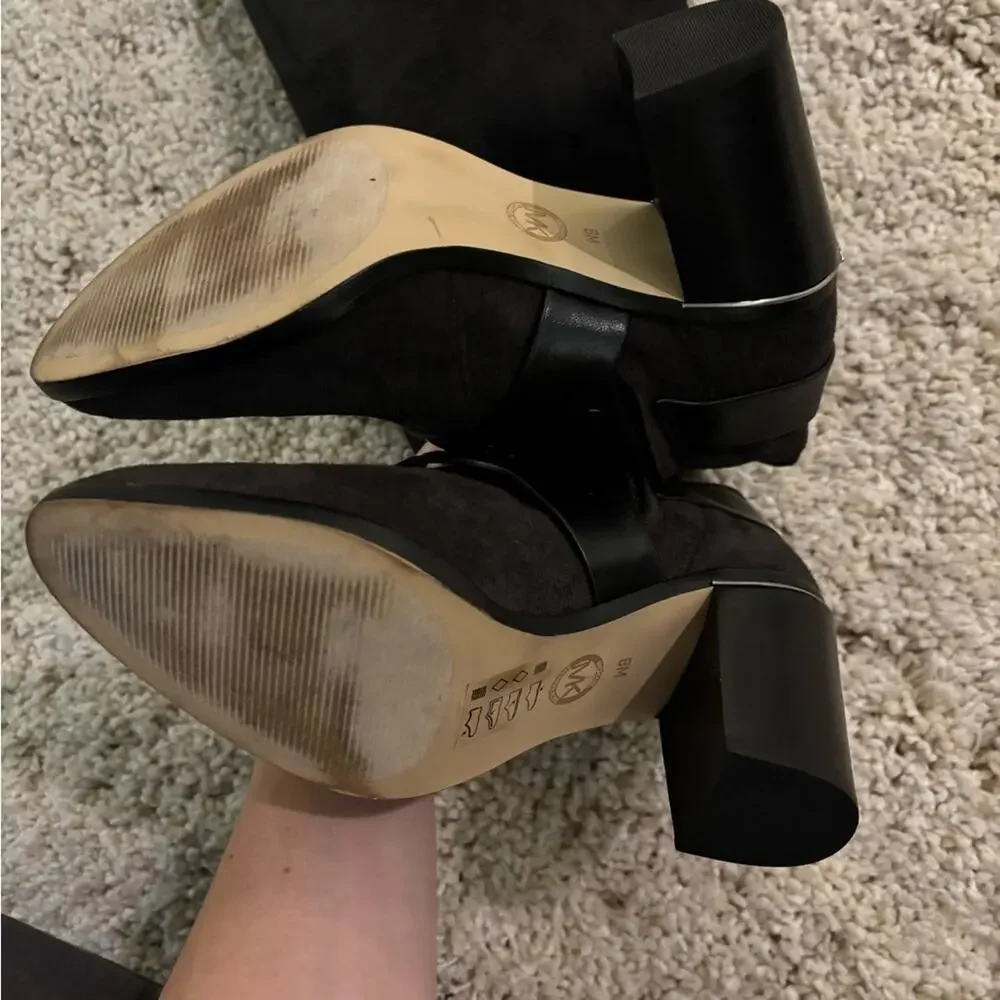 Michael Kors Stretch Suede Nadine Charcoal Tall Heeled Boots Size 6